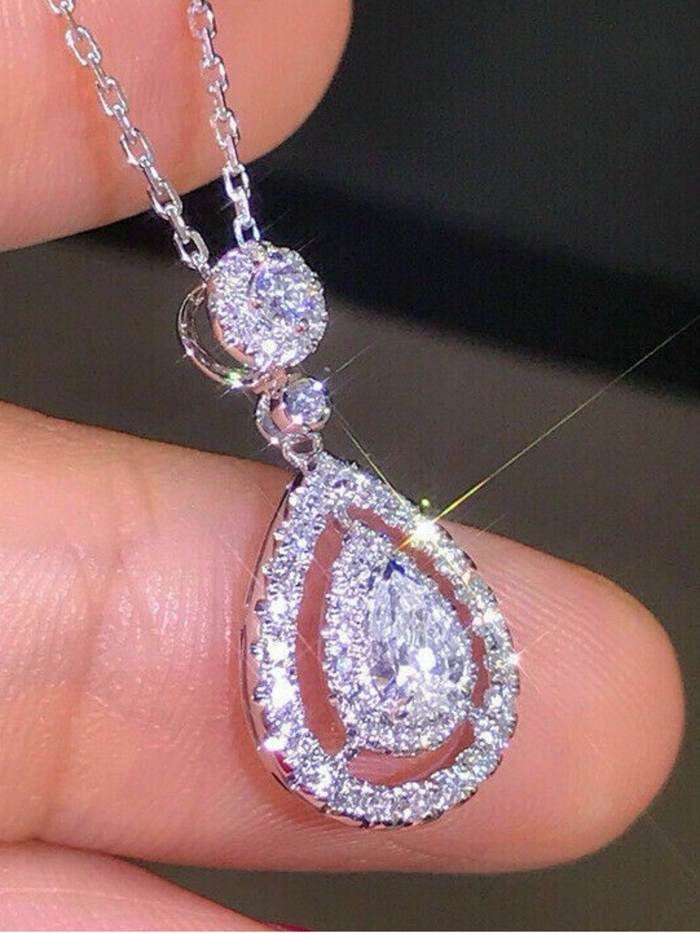 Pear Cut Moissanite Pendant Necklace In 925 Sterling Silver